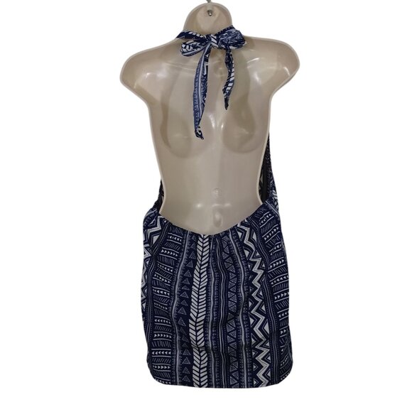 Shein Blue Tribal Print Halter Sleeveless V-neck Top Women Size M US Size 6 - Picture 2 of 8
